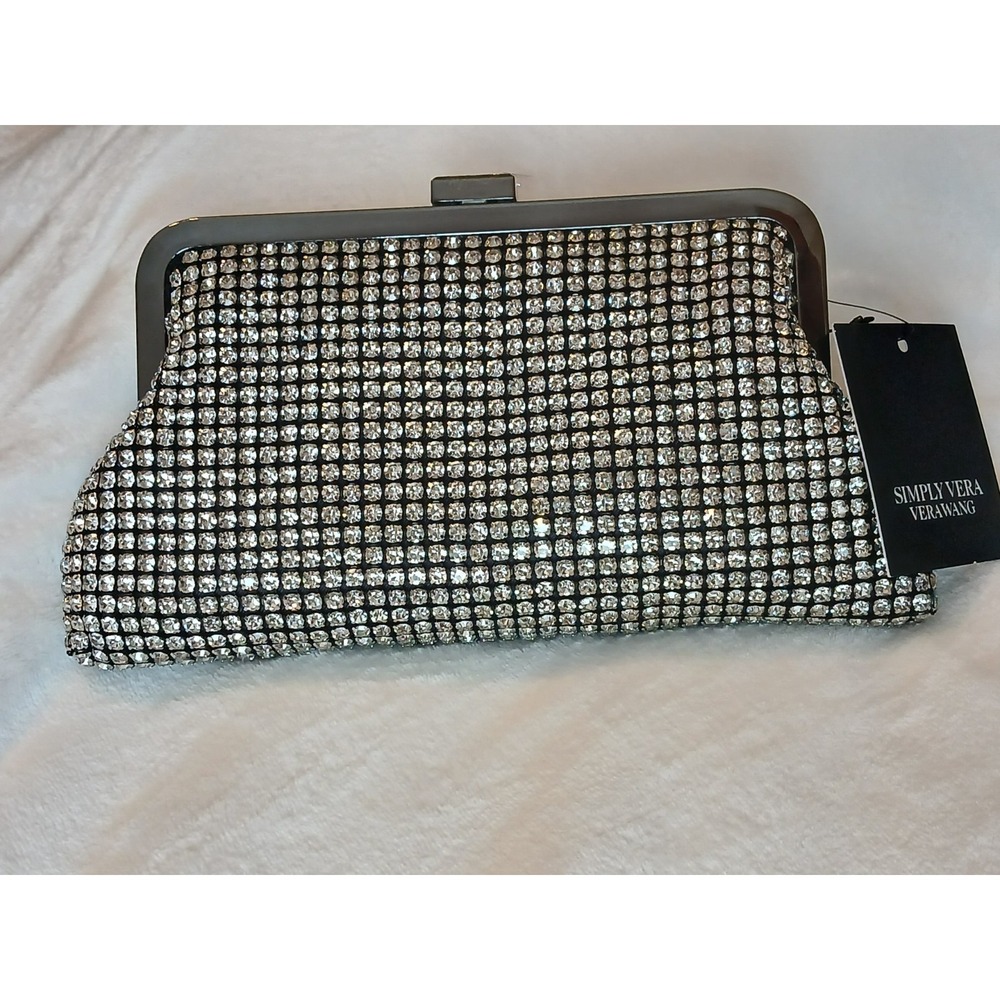 Simply Vera Wang Silver Rhinestone Shoulder Bag or Clutch  Handbag Purse - New